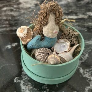 Handcrafted Mermaid and Seashells in Decorative Wooden Painted Box